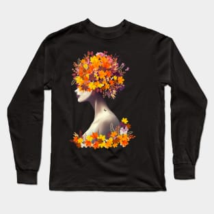 Floral lady, cute girl with autumn leaves, berries and butterflies, autumn is coming Long Sleeve T-Shirt